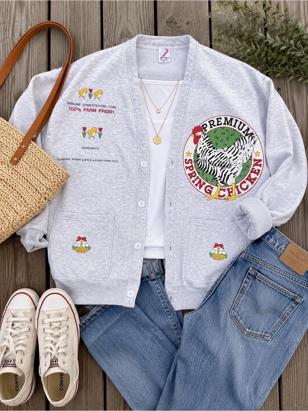 The most amazing grandma core chicken cardigan vintage jerzees osfm